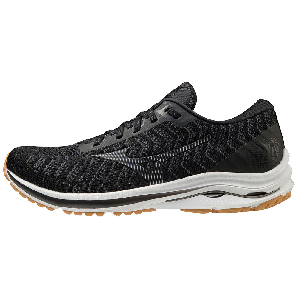 Sapatilhas Running Mizuno Wave Rider 24 Waveknit - Homem - Pretas/Cinzentas Escuro - RQLGK5409